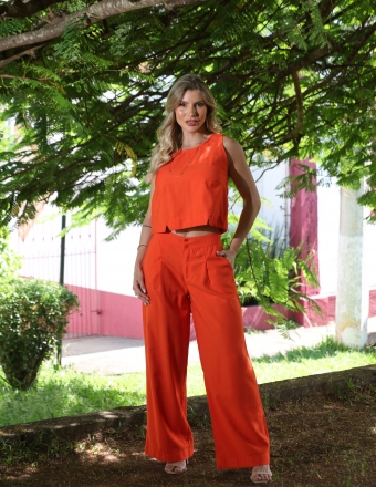 CONJUNTO CALÇA TRADICIONAL WID LEG E BLUSA