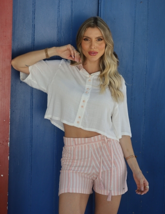 CONJUNTO SHORT LISTRADO E BLUSA LISA