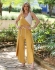 CONJUNTO DE CALÇA ELASTICO E BLUSA TRANSPASSADA BICOLOR - Mostarda