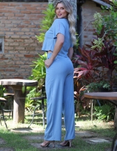CONJUNTO DE CALÇA ELASTICO E BOTÕES E BLUSA ENTRE MEIO NAS MANGAS - Azul