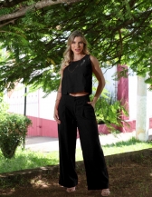 CONJUNTO CALÇA TRADICIONAL WID LEG E BLUSA - Preto
