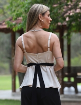 BLUSA ALCINHA COM FAIXA DE OUTRA COR PARA AMARRAR - Bege