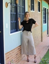 BLUSA DE MANGA COM DETALHE TRANÇA NO PEITO - Preto