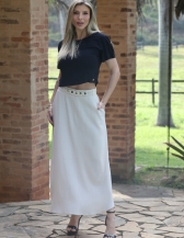 SAIA ELÁSTICO COM CINTO GALÃO NO COS - Bege