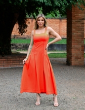 VESTIDO DETALHE DE PREGAS NA FRENTE - Coral