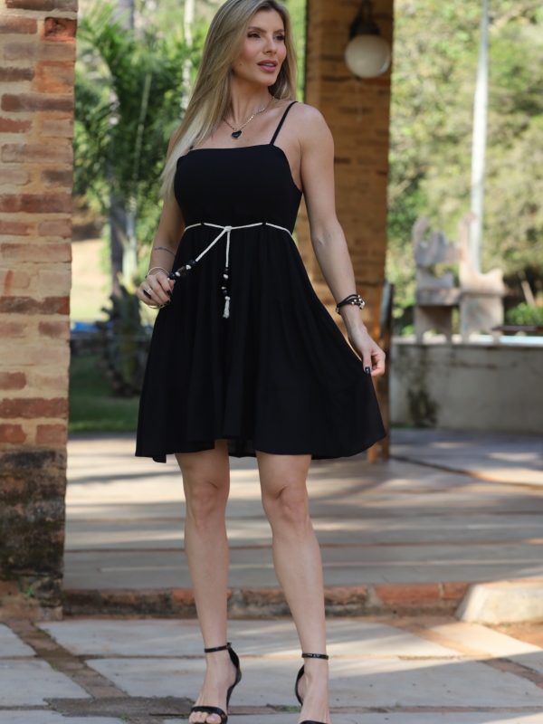 VESTIDO DE ALÇA COM CINTINHO - Preto