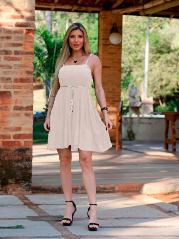 VESTIDO DE ALÇA COM CINTINHO - Bege