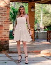 VESTIDO DE ALÇA COM CINTINHO - Bege