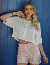 CONJUNTO SHORT LISTRADO E BLUSA LISA - Off White