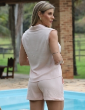 CAMISETE COM BOTÕES E RENDINA NOS OMBROS - Rosa