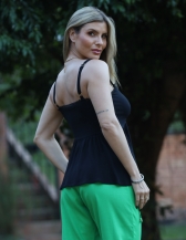 BLUSA DE ALCINHA COM DETALHE DE RENDINHA - Preto