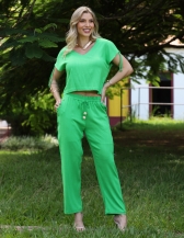 BLUSA DECOTE EM V VIES REPUXADO NAS MANGAS - Verde