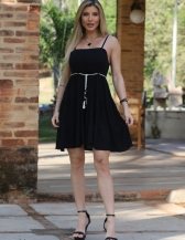 VESTIDO DE ALÇA COM CINTINHO - Preto