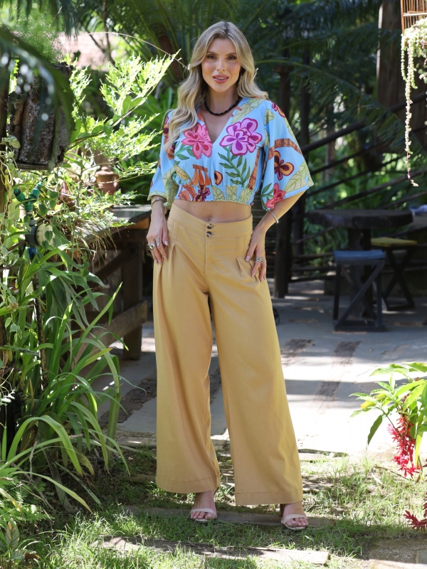 BLUSA ESTAMPADA LASTEX NO COS - Azul