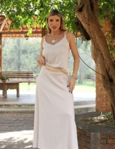 CONJUNTO BLUSA E SAIA COM DETALHE DE CORRENTINHA - Bege