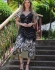VESTIDO ESTAMPADO LONGO BARRADO - Preto
