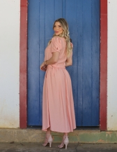 CONJUNTO DE SAIA COM FIVELA  E BLUSA COM MANGA BUFANTE - Rose